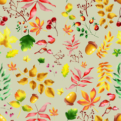 Autumn leaves pattern. Bright and beautiful leaves of orange and yellow. Suitable for printing on fabric and paper.