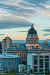 Obraz premium View of the Utah State Capitol Building at sunset, in Salt Lake City, Utah