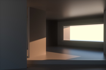 Empty rough room with light coming in from the window, 3d rendering.