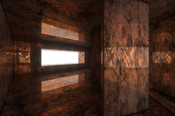 Empty rusty room with light coming in from the window, 3d rendering.
