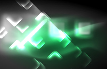 Obraz premium Neon square and line lights on dark background with blurred effects