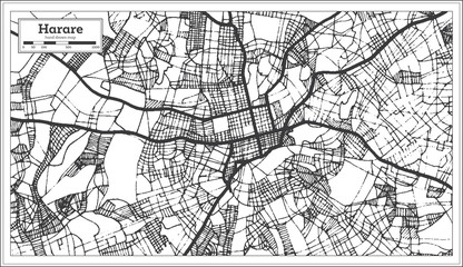 Obraz premium Mapa miasta Harare Zimbabwe w kolorze czarno-białym. Mapa przeglądowa.
