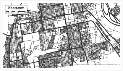 Khartoum Sudan City Map iin Black and White Color. Outline Map.