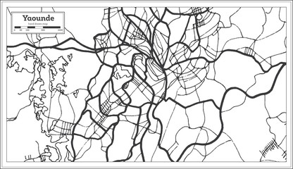 Yaounde Cameroon City Map iin Black and White Color. Outline Map.