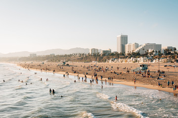 Evening view of the beach in Santa Monica, Los Angeles, California
