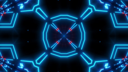blue red scifi kalaidoscope with glowing pattern