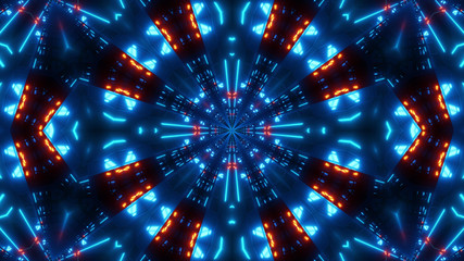 blue red scifi kalaidoscope with glowing pattern