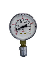 Pressure gauge range 0-25 Bar on white wall