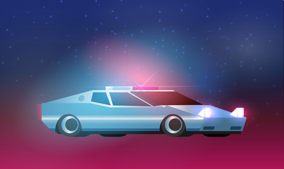 Plakat Retro future, 80s style Sci-Fi Background. Futuristic car.