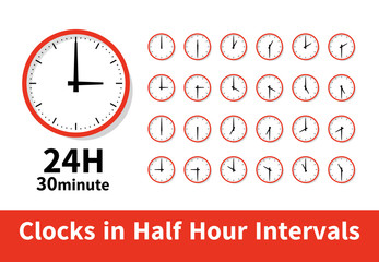 シンプル 時計 24時間 30分刻み 30分毎 赤