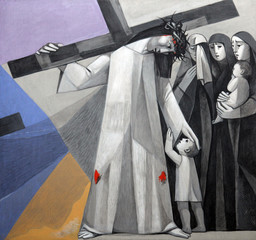 Fototapety  8. Droga Krzyżowa, Jezus spotyka córki Jerozolimy, kościół Świętej Trójcy w Gemünden am Main, Niemcy
