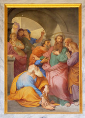 The fresco with the image of the life of St. Paul: Paul is Warned about the Jerusalem Mob, basilica of Saint Paul Outside the Walls, Rome, Italy 
