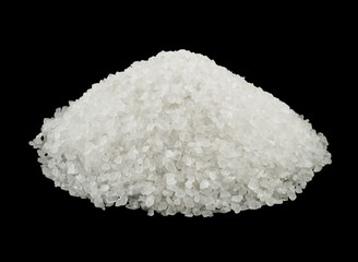 Organic sea salt heap isolated on black 
