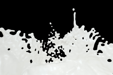Purity splashing milk with black background, 3d rendering.