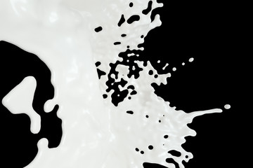 Purity splashing milk with black background, 3d rendering.