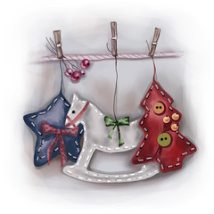 Beautiful Christmas toys. Bright festive illustration. Toys for the Christmas tree.