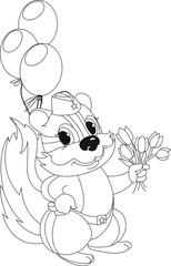 Белка с букетом