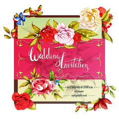 Wedding invitation. Floral theme. This template can be used in other different ways. Hand drawn, vector - stock.