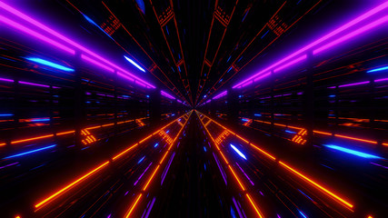 futuristoc scifi glass tunnel background with blue particle flying 3d render