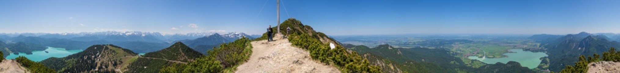 High resolution stitched 360 degree panorama of beautiful alpine view of the Kochelsee and the...