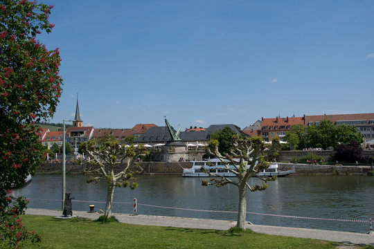 View to the Old crane called Alter Kranen in the german city Wuerzburg