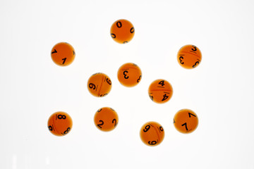 Lotto balls with number on white background for online casino concept