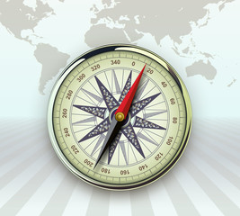 Travel background with compass and windrose, retro vector design.