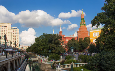 Beautiful Alexander Garden near the walls of the Moscow Kremlin