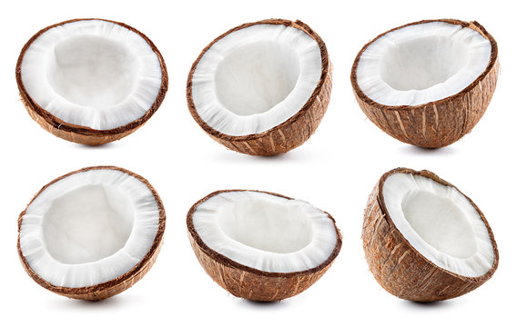 Coconut slice. Coco piecs isolated on white background