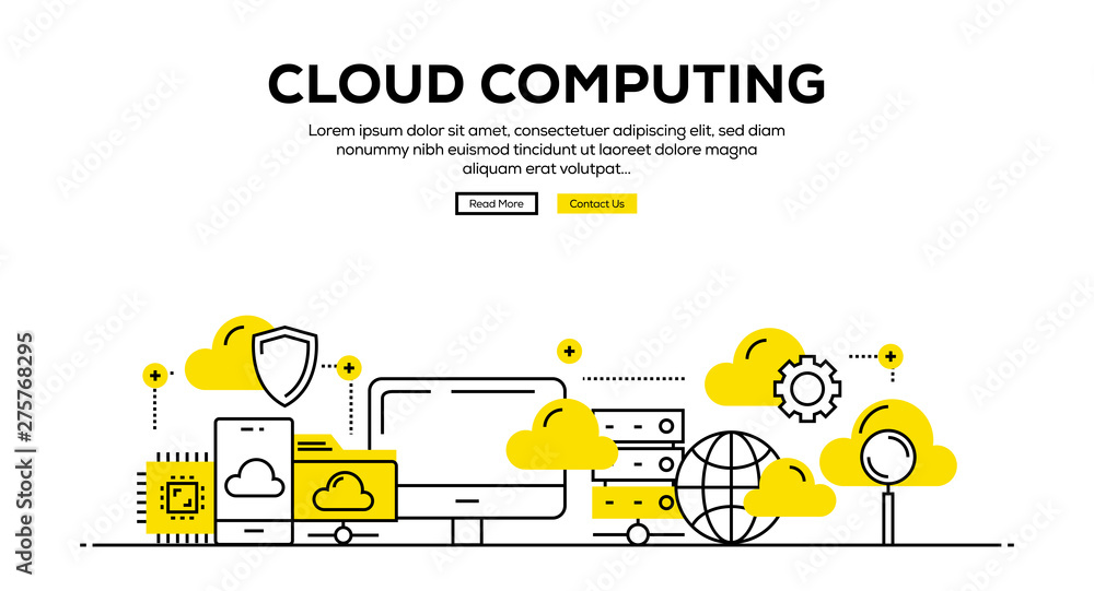 Poster cloud computing flat line web banner design