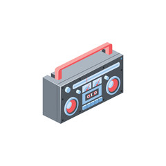 Cassette audio recorder, vintage, retro music. Vector 3d isometric color icon new flat style. Creative illustration, idea for infographics.
