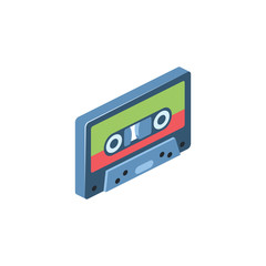 Audio cassette. Vector 3d isometric color icon new flat style. Creative illustration, idea for infographics.