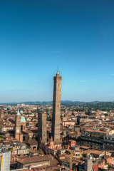 aerial view of medieval tower Asinelli and garisenda in Bologna Italy emilia romagna