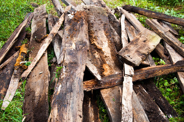 on a bunch of folded old boards. Wood texture