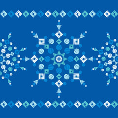 Christmas snowflakes. Ethnic boho seamless pattern. Lace. Embroidery on fabric. Patchwork texture. Weaving. Traditional ornament. Tribal pattern. Folk motif. Can be used for wallpaper, textile, wrappi