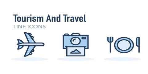 Fototapeta premium Tourism And Travel Line Icons