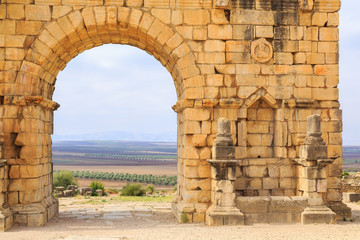 Arches at the ruins of Volubilis, ancient Roman city in Morocco.