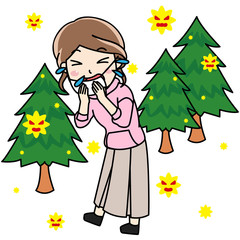 スギ花粉でくしゃみをする女性