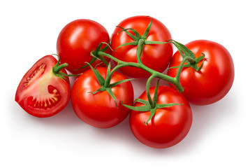 Tomatoes isolate. Tomato branch on white background.