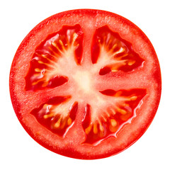 Tomato slice isolate. Tomato on white background. With clipping path.