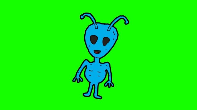 kids drawing green screen with theme of alien