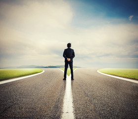 Choices of a businessman at a crossroads. Concept of decision