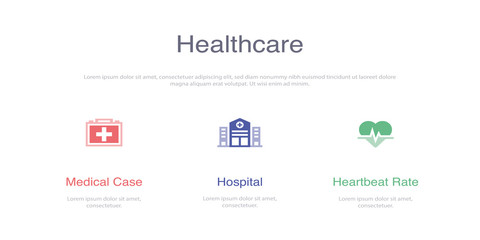 HEALTHCARE INFOGRAPHIC DESIGN TEMPLATE WİTH ICONS AND 3 OPTIONS OR STEPS FOR PROCESS DIAGRAM