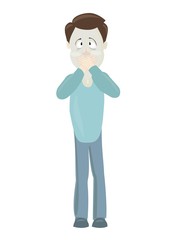 Vomiting,nausea,the person is bad,he holds his mouth with his hands.Isolated icon on white,flat design.Adapted for websites and mobile applications.Vector image.