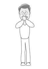 Vomiting,nausea,the person is bad,he holds his mouth with his hands.Isolated icon on white,flat design,black line.Adapted for websites and mobile applications.Vector image.