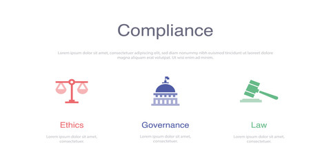 COMPLIANCE INFOGRAPHIC DESIGN TEMPLATE WİTH ICONS AND 3 OPTIONS OR STEPS FOR PROCESS DIAGRAM