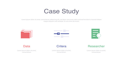 CASE STUDY INFOGRAPHIC DESIGN TEMPLATE WİTH ICONS AND 3 OPTIONS OR STEPS FOR PROCESS DIAGRAM