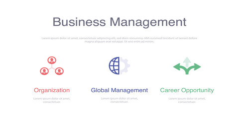 Obraz premium BUSINESS MANAGEMENT INFOGRAPHIC DESIGN TEMPLATE WİTH ICONS AND 3 OPTIONS OR STEPS FOR PROCESS DIAGRAM