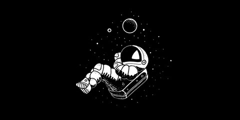 Astronaut flying in cosmos vector illustration. Funny spaceman hand drawn © kora_ra_123