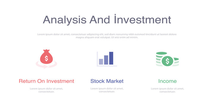 ANALYSIS AND INVESTMENT INFOGRAPHIC DESIGN TEMPLATE WİTH ICONS AND 3 OPTIONS OR STEPS FOR PROCESS DIAGRAM